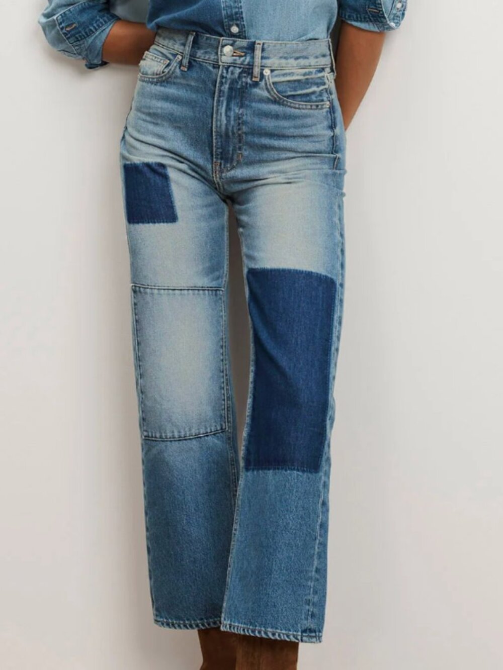 Veronica Beard Dylan Patchwork Straight-Leg Jean
